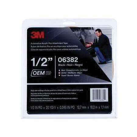 3M Automotive Acrylic Plus Attachment Tape 06382, Black, 1.12 mm, 1/2 inx20 yd 7000001573